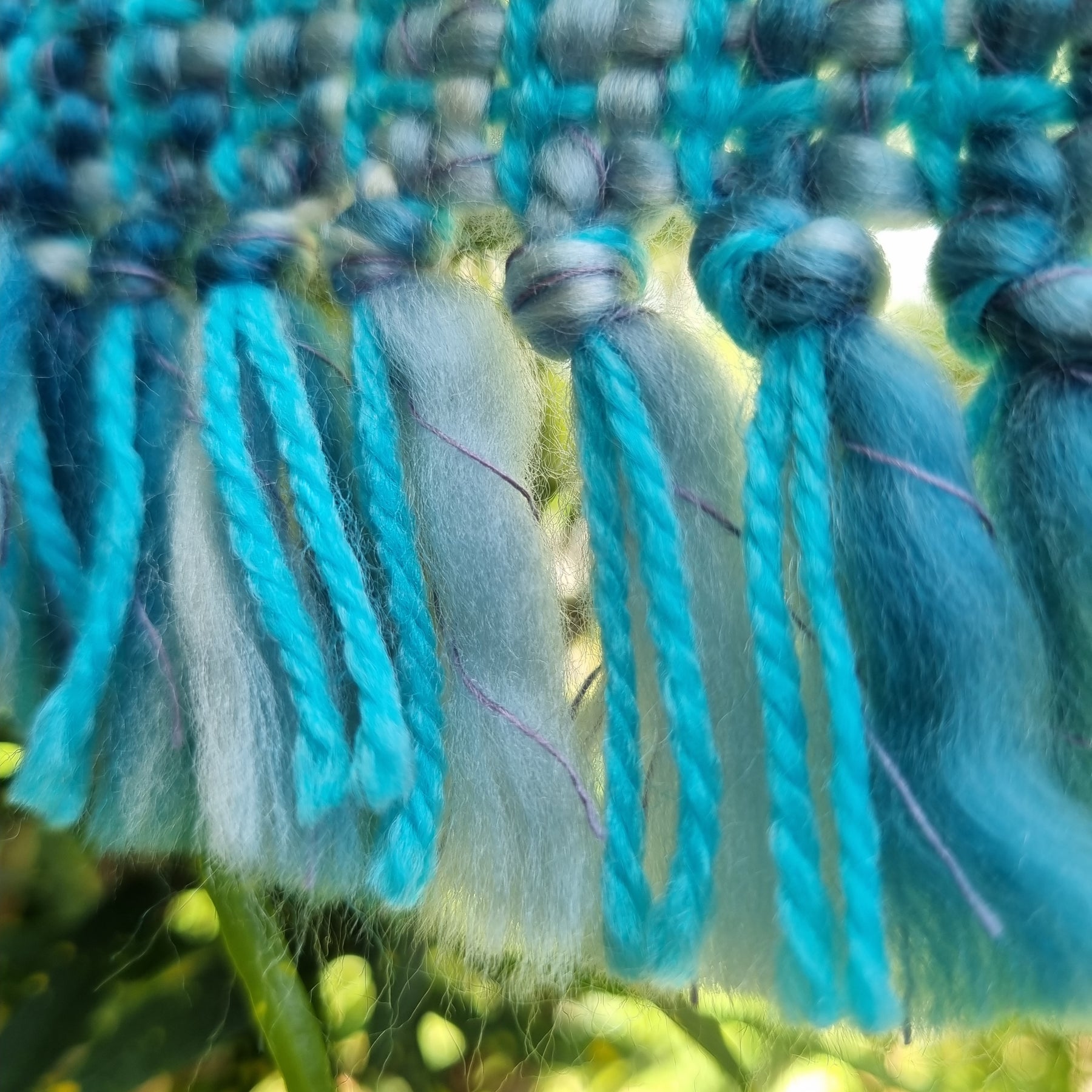 Handwoven blue scarf - square texture design