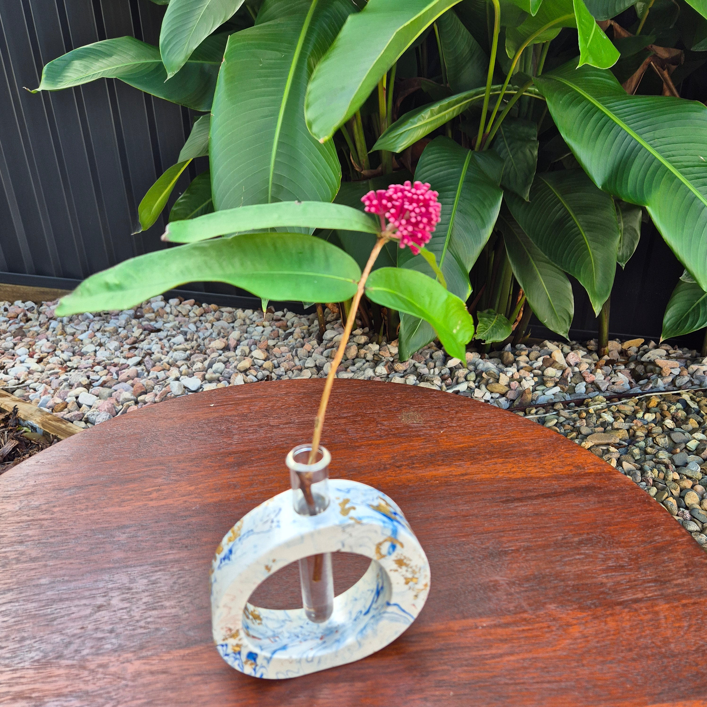 Blue and gold concrete test tube single stem vase