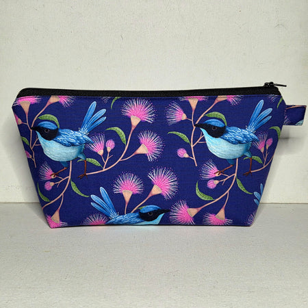 XL Pouch in Blue Wren and Wildflower Fabric