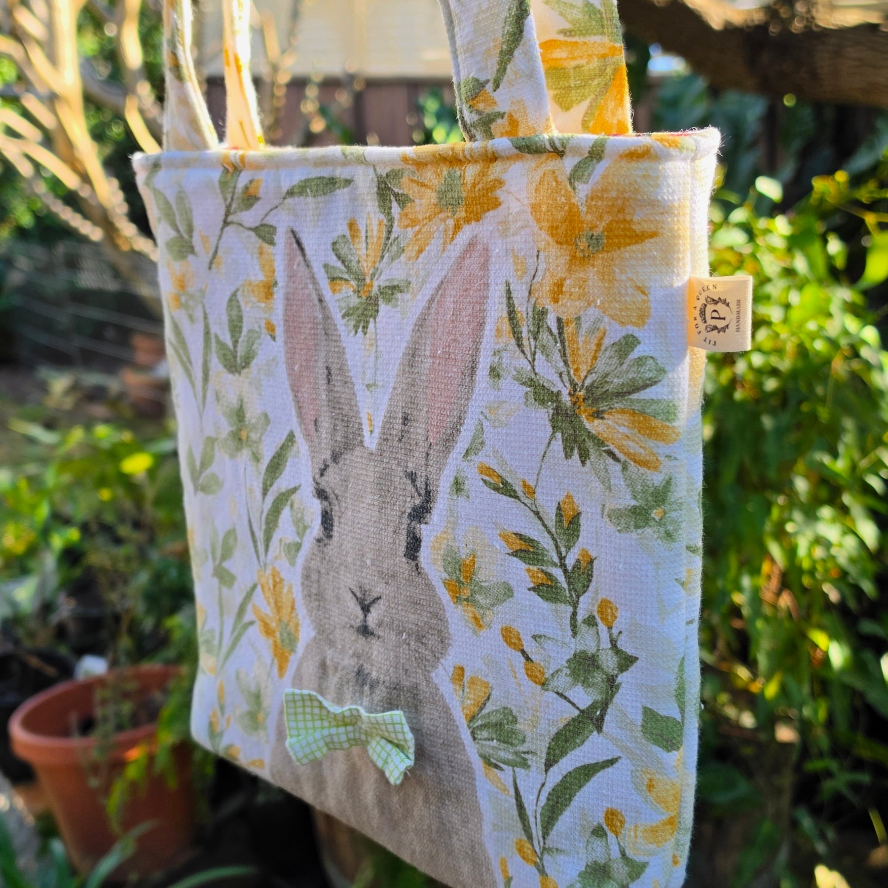Upcycled Bunny Tote Bag Handmade from Thrifted Tea towel