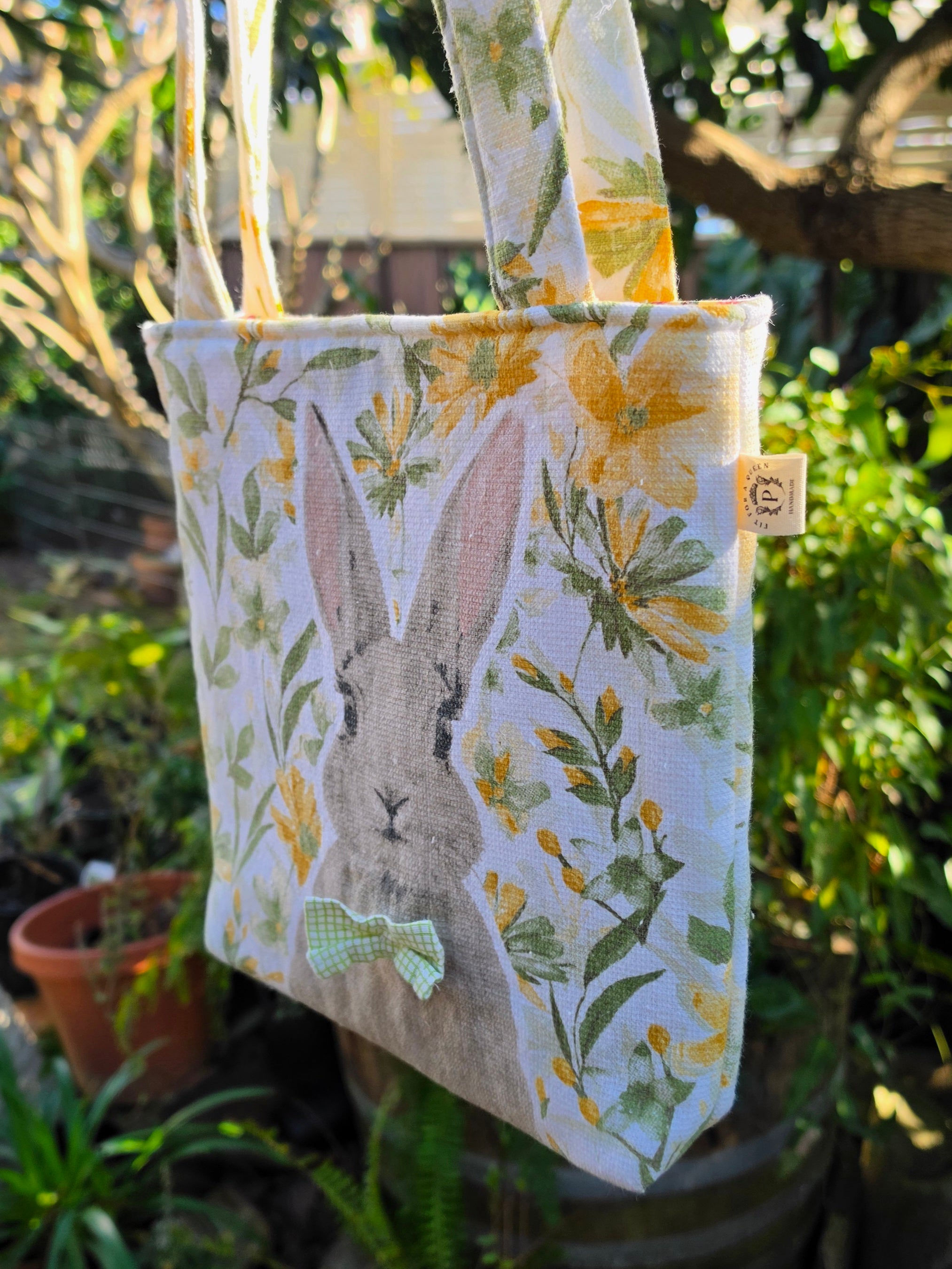 Upcycled Bunny Tote Bag Handmade from Thrifted Tea towel