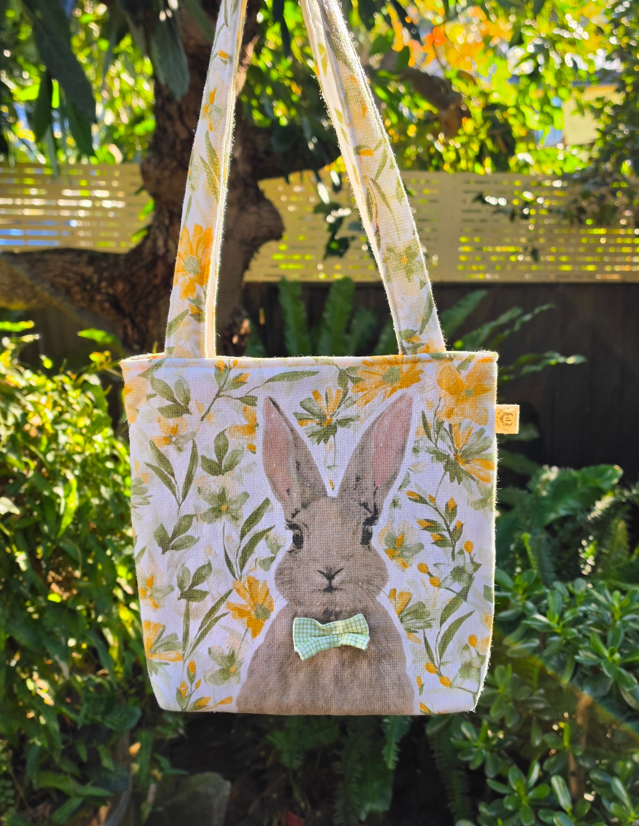 Upcycled Bunny Tote Bag Handmade from Thrifted Tea towel