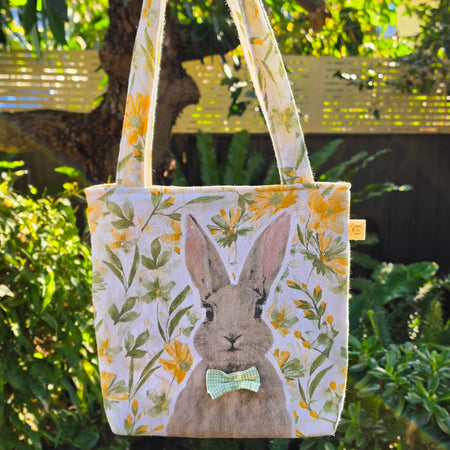 Upcycled Bunny Tote Bag Handmade from Thrifted Tea towel