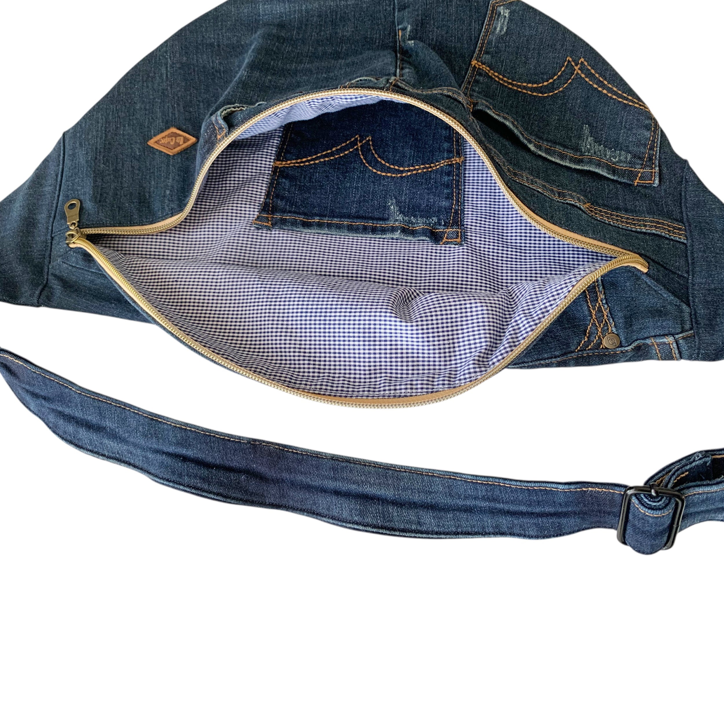 Upcycled Lee Denim Jeans Crossbody Bag, Sustainable Backpack