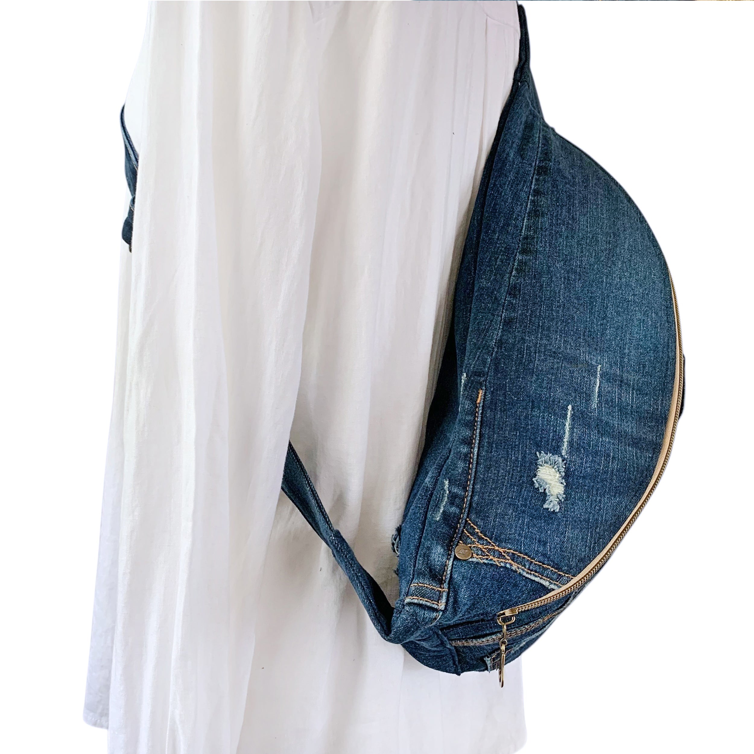 Upcycled Lee Denim Jeans Crossbody Bag, Sustainable Backpack