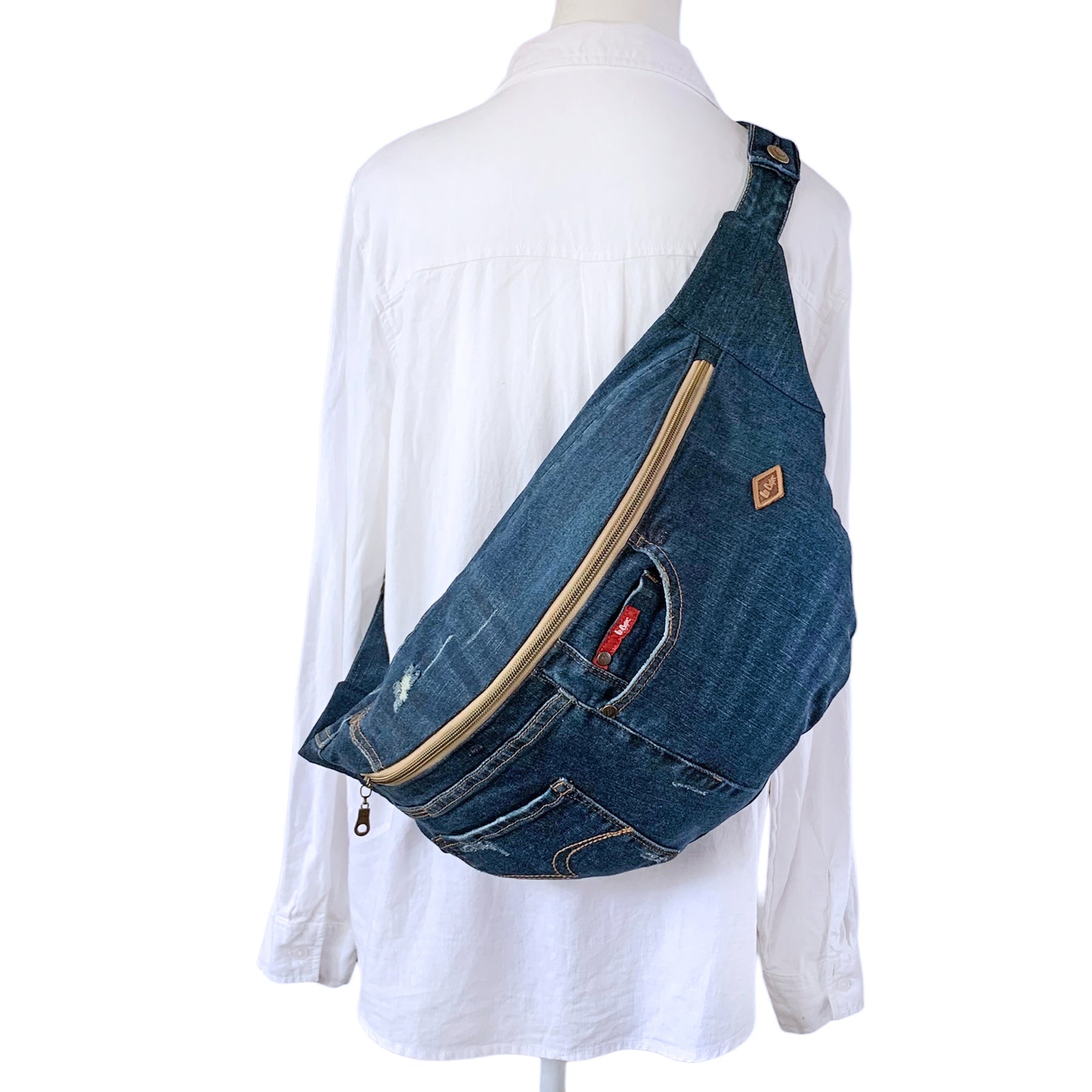 Upcycled Lee Denim Jeans Crossbody Bag, Sustainable Backpack