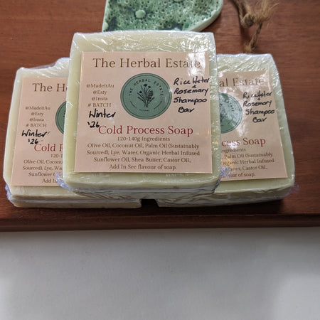 2 bars Rice Water & Rosemary Shampoo Bar | Cold Processed 120g each | Nourishing Hair Care