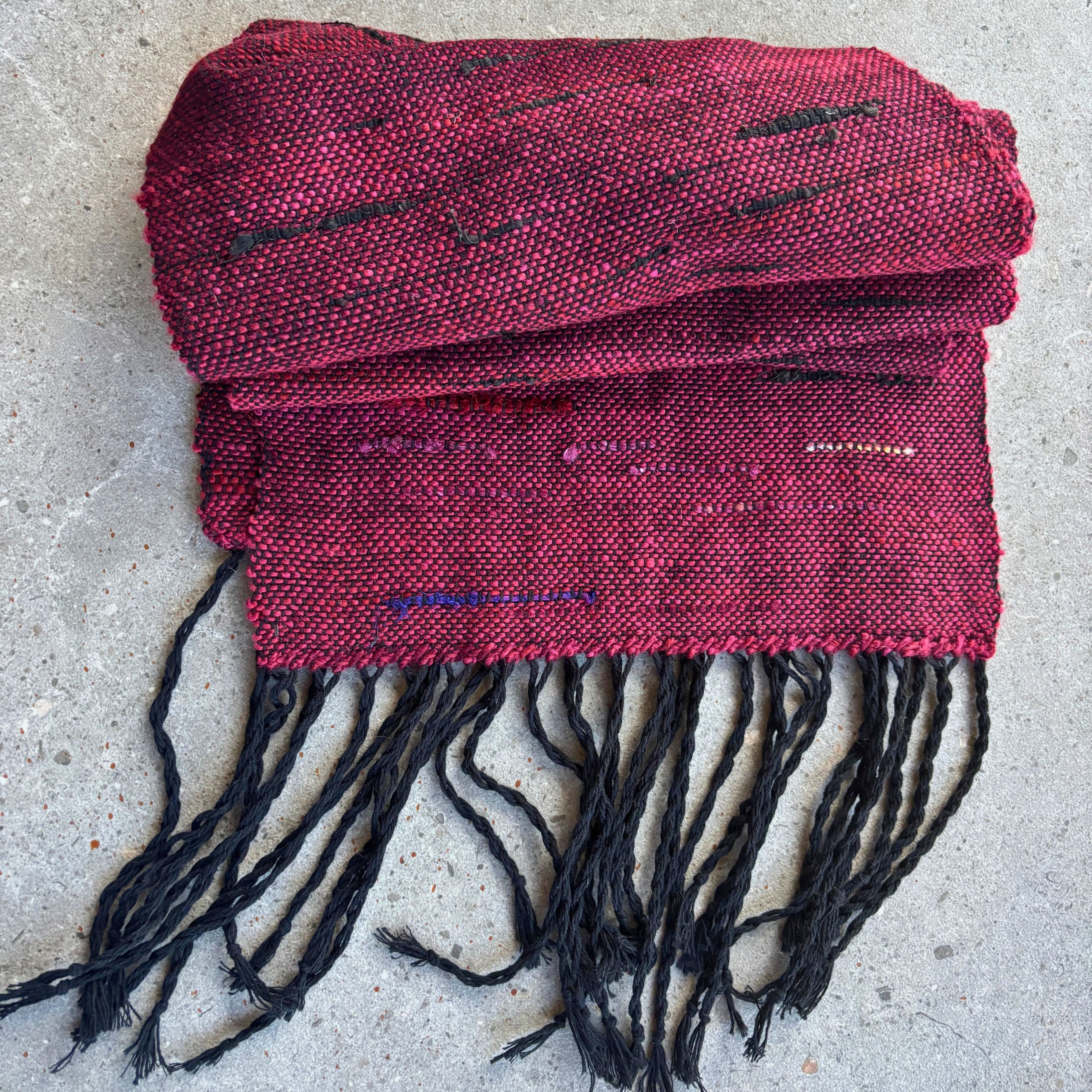Handwoven Scarf - Crimson Red - Black