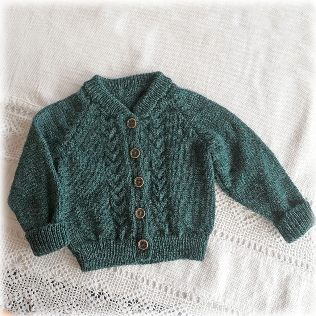 Cardigan/jacket:  Size 00. Wool, unisex, handmade.  Deep forest green.