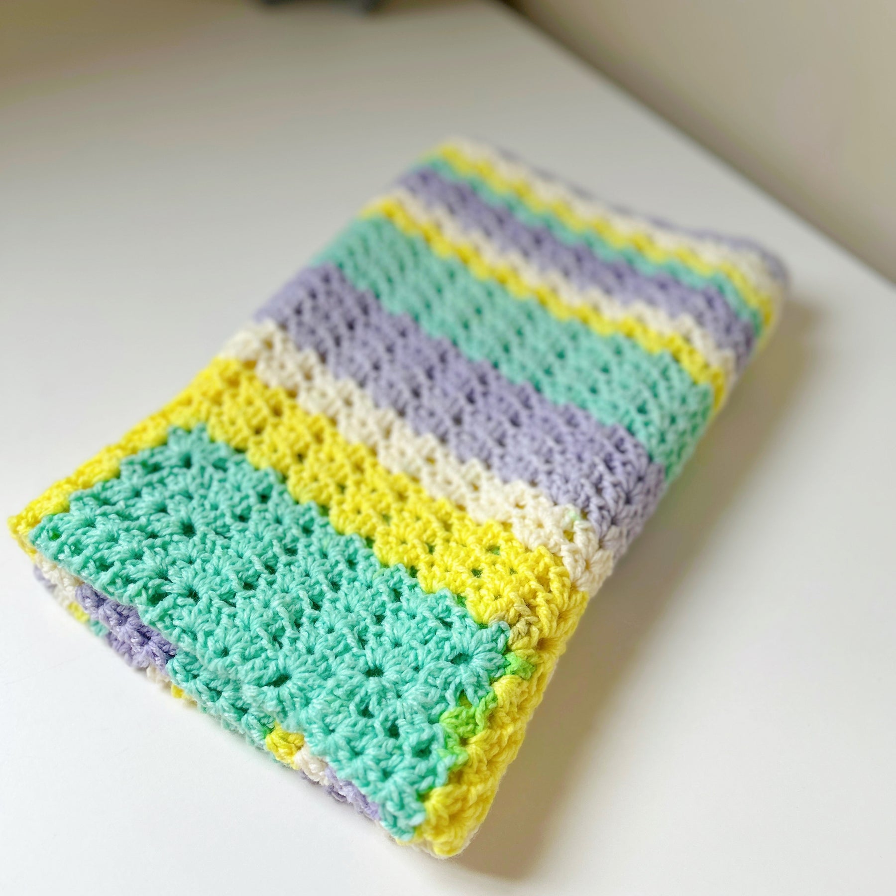 Pastel Rainbow Crochet Baby Blanket | Handmade Cotton Baby Blanket Nursery & Baby Shower Gift