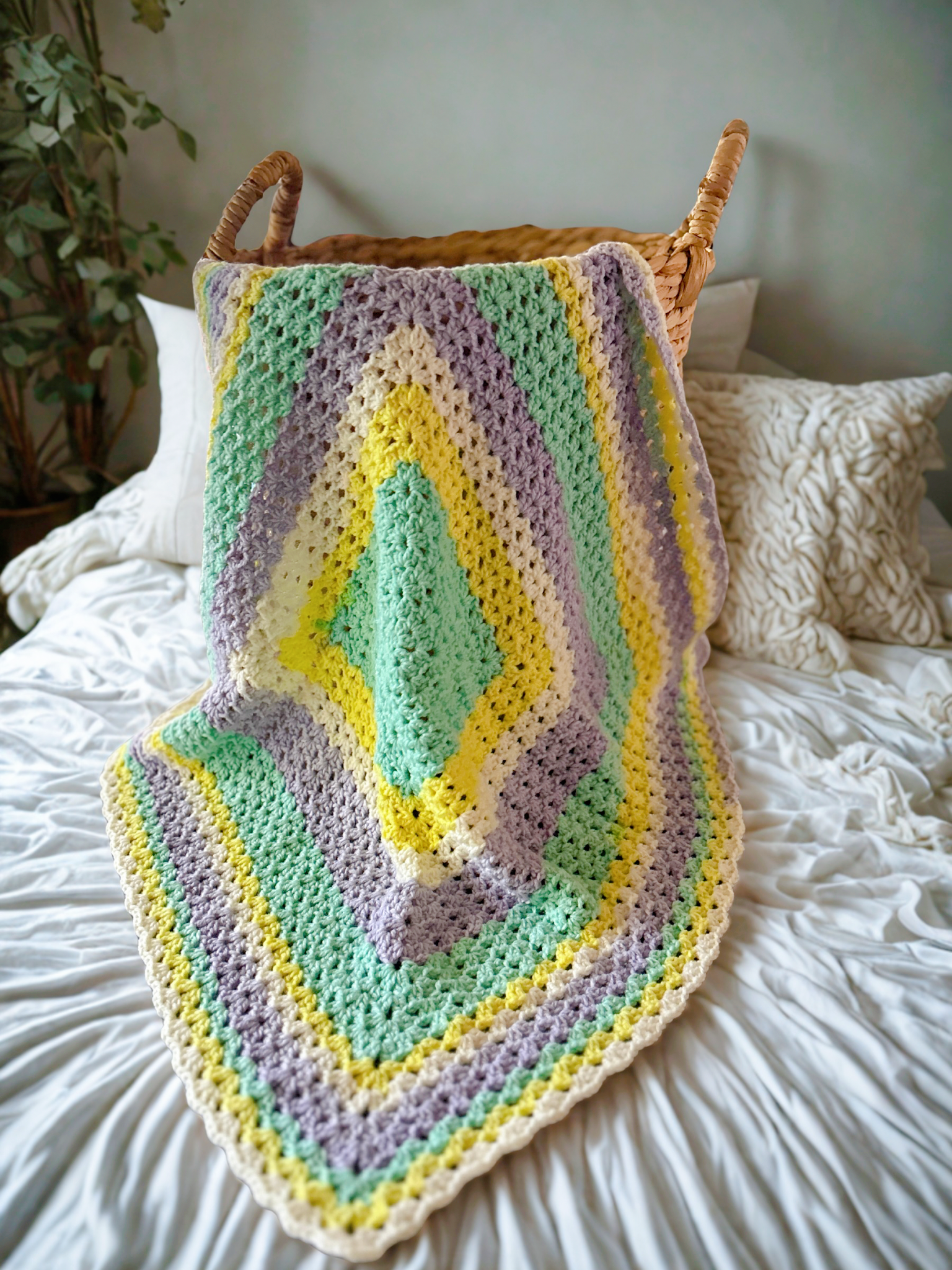 Pastel Rainbow Crochet Baby Blanket | Handmade Cotton Baby Blanket Nursery & Baby Shower Gift