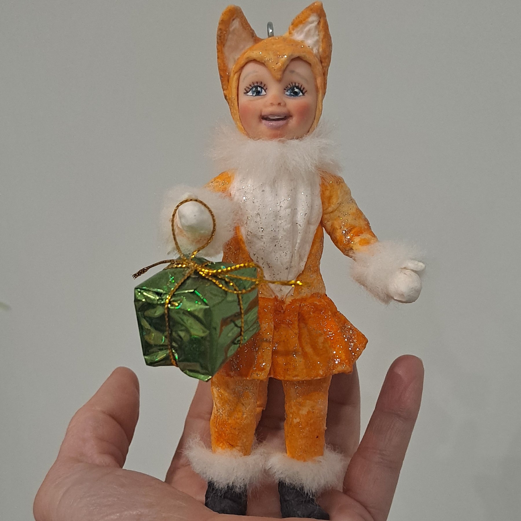 Handcrafted Spun Cotton Fox Christmas Tree Ornament