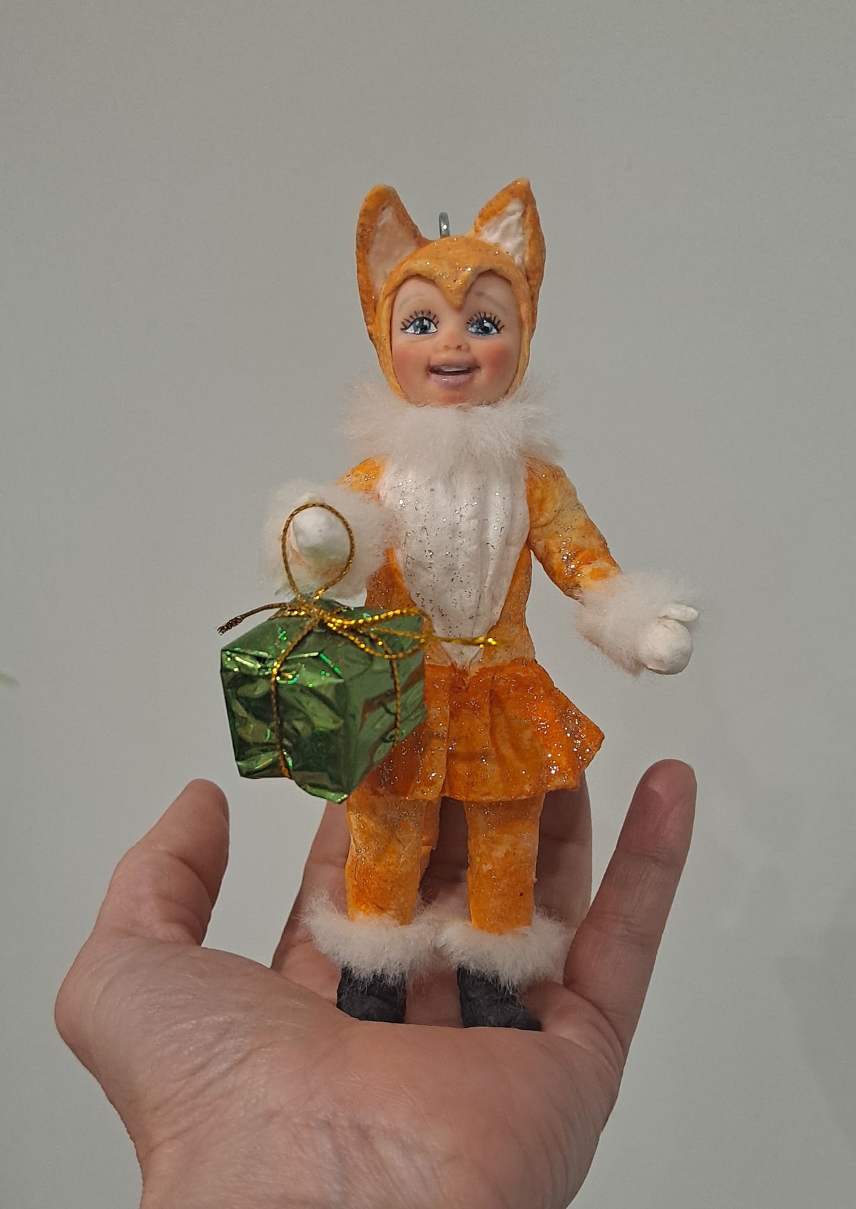 Handcrafted Spun Cotton Fox Christmas Tree Ornament