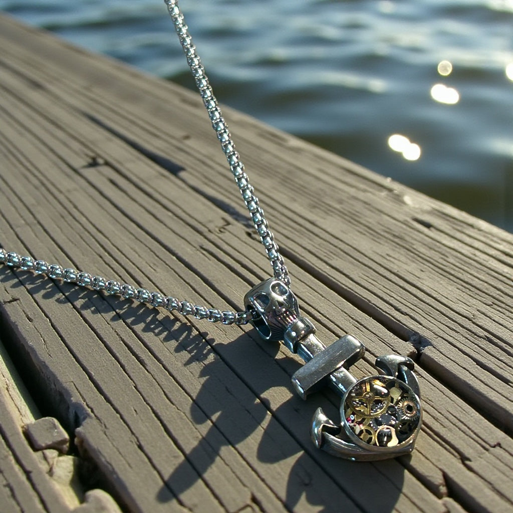 Steampunk Watch Parts Mens Anchor Necklace