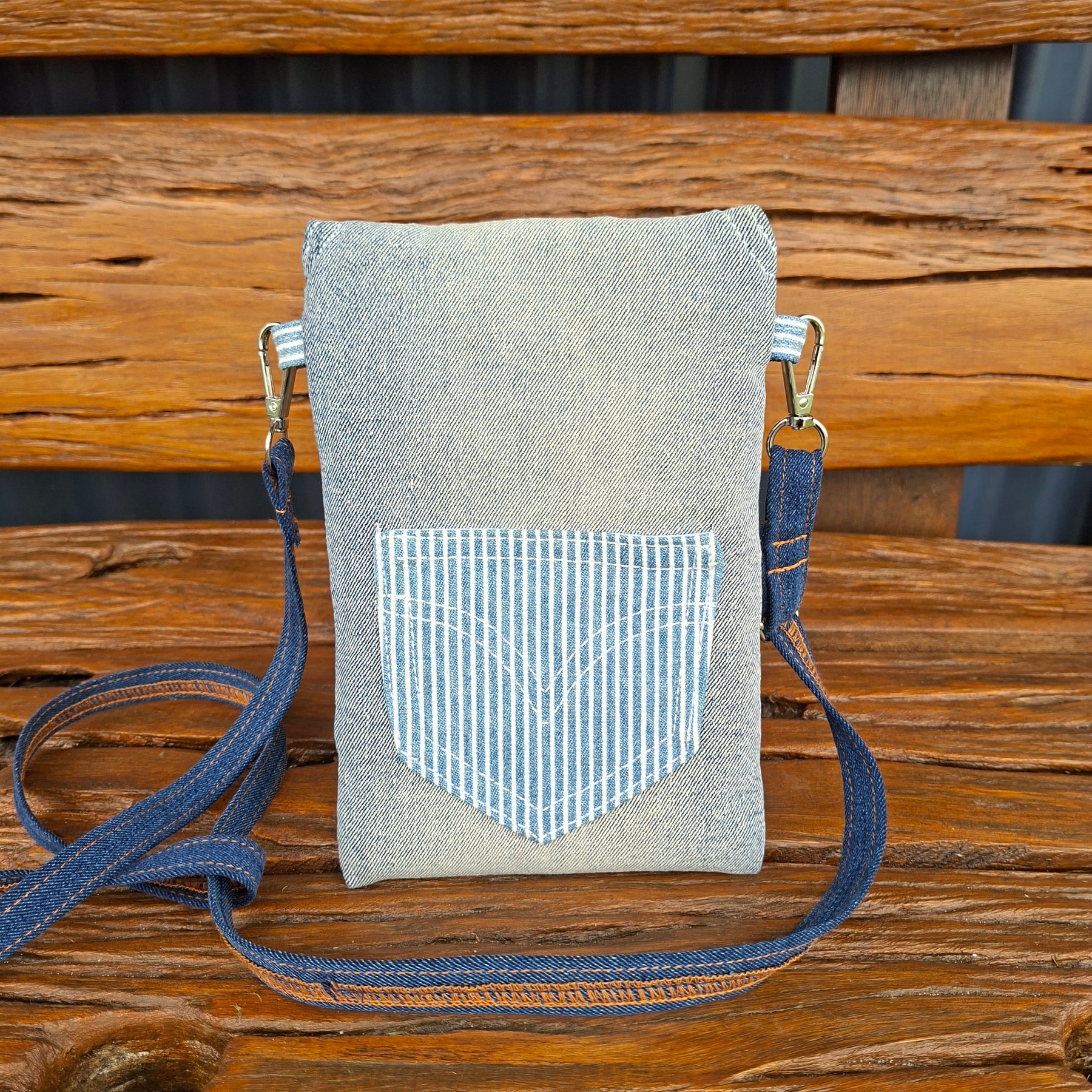Recycled Denim & Pinstripe Print Mobile Phone or Glasses Case