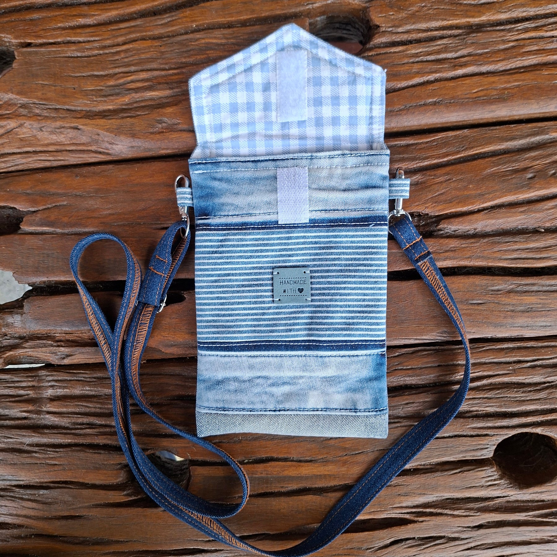 Recycled Denim & Pinstripe Print Mobile Phone or Glasses Case