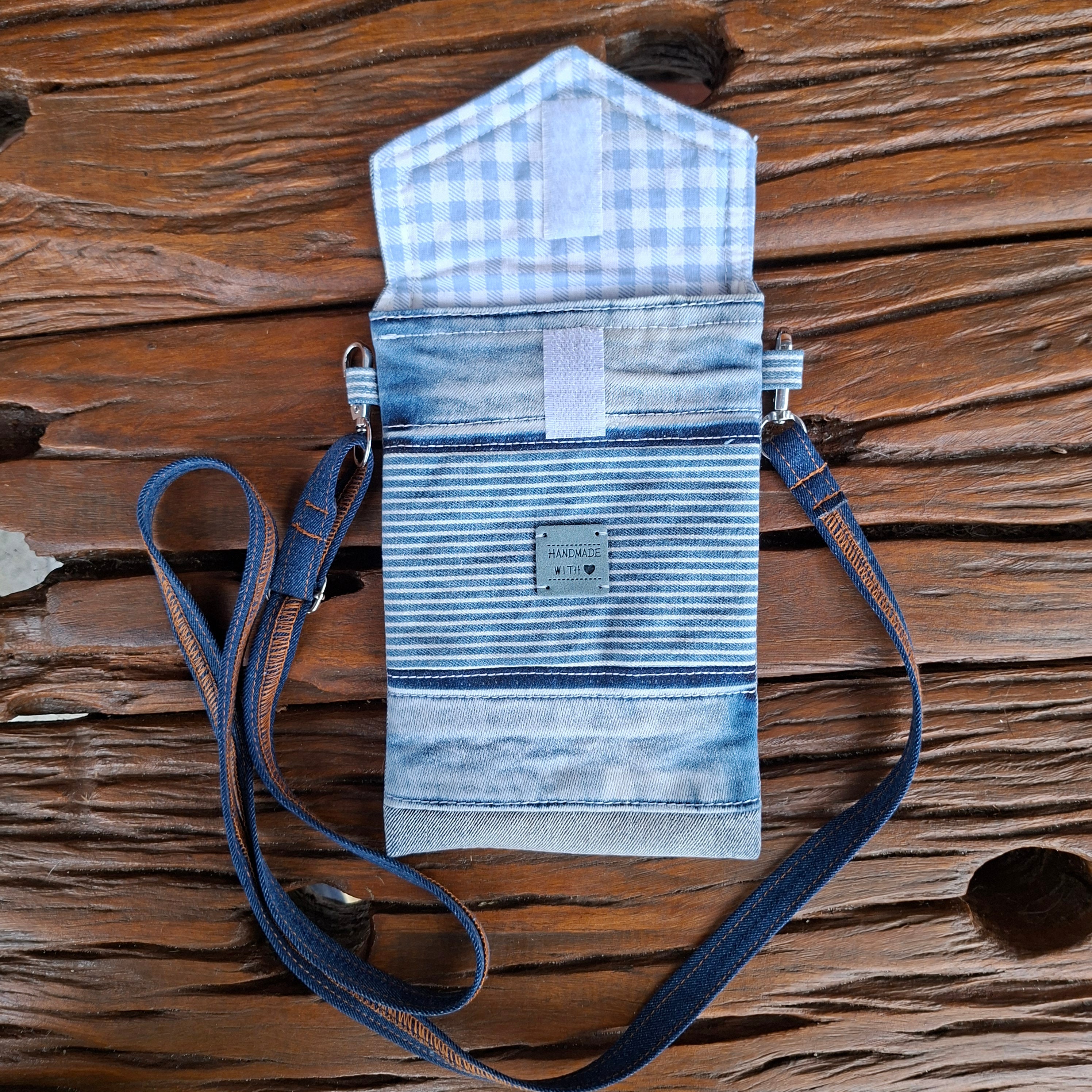 Recycled Denim & Pinstripe Print Mobile Phone or Glasses Case