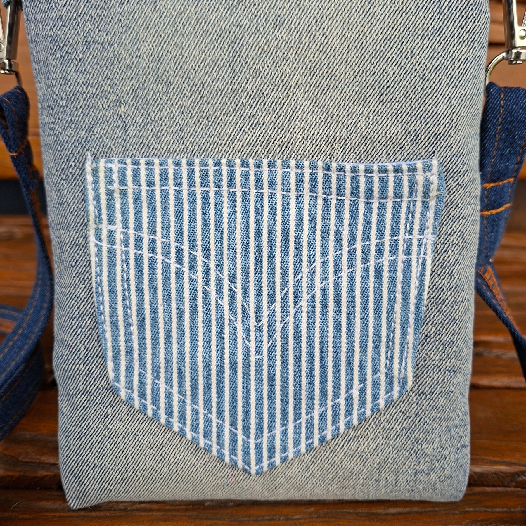 Recycled Denim & Pinstripe Print Mobile Phone or Glasses Case