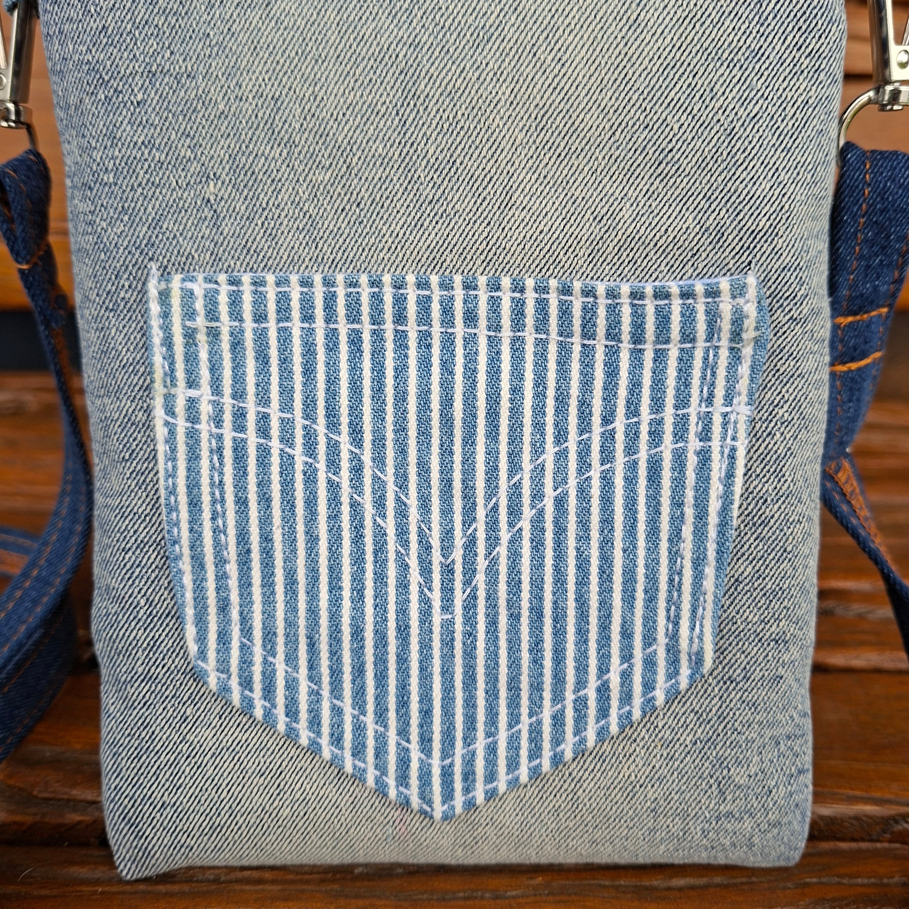 Recycled Denim & Pinstripe Print Mobile Phone or Glasses Case