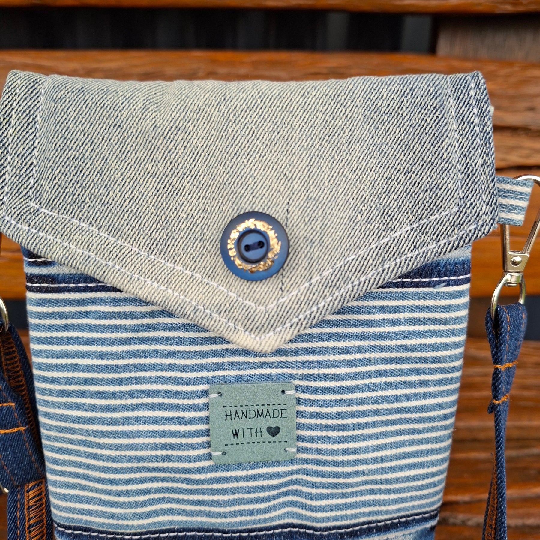 Recycled Denim & Pinstripe Print Mobile Phone or Glasses Case