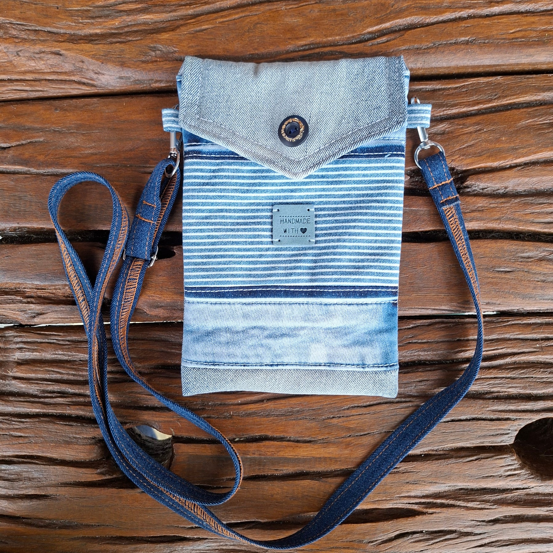 Recycled Denim & Pinstripe Print Mobile Phone or Glasses Case