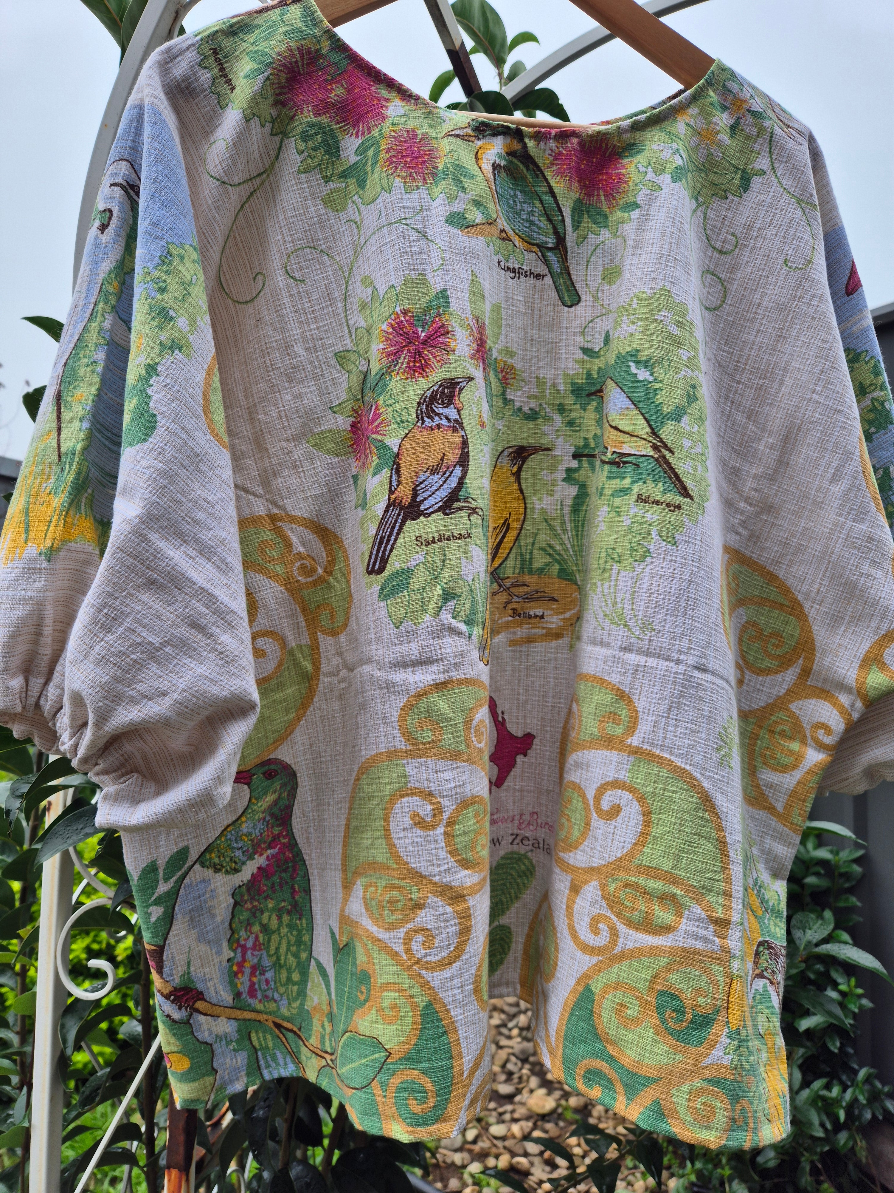 Upcycled Vintage Tablecloth top. Birds
