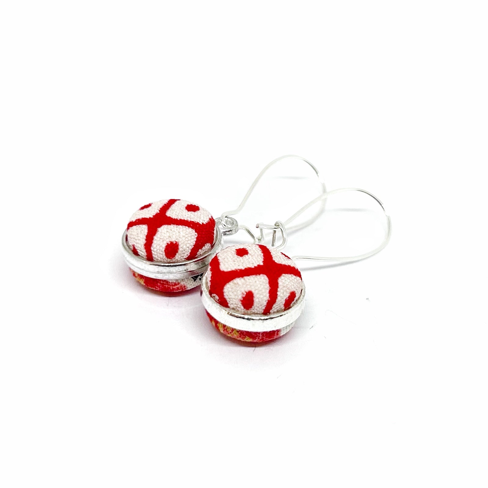 Double Sided Fabric Button Earrings - Red