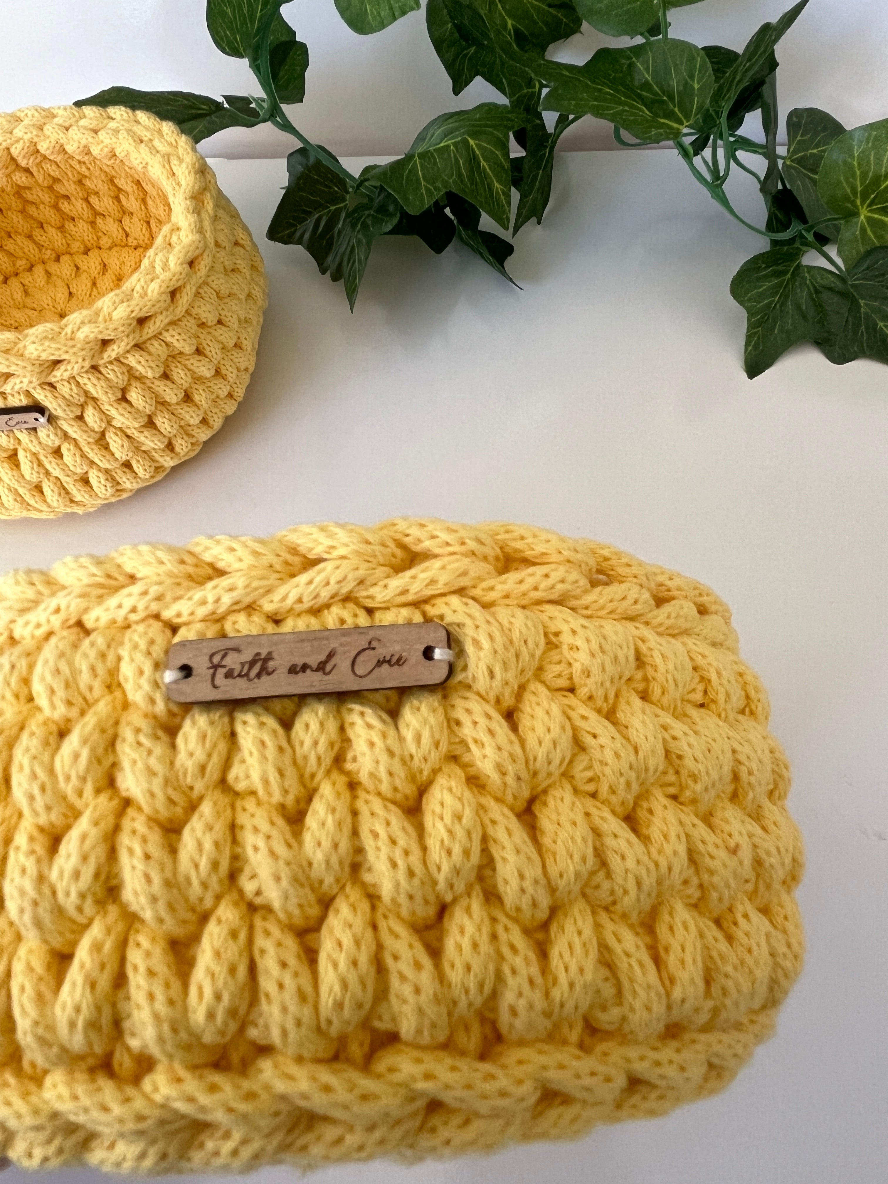 Handmade crochet basket - size small colour Dandelion