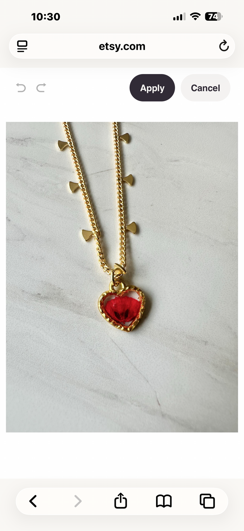 Gold plated resin necklace with red wildflower