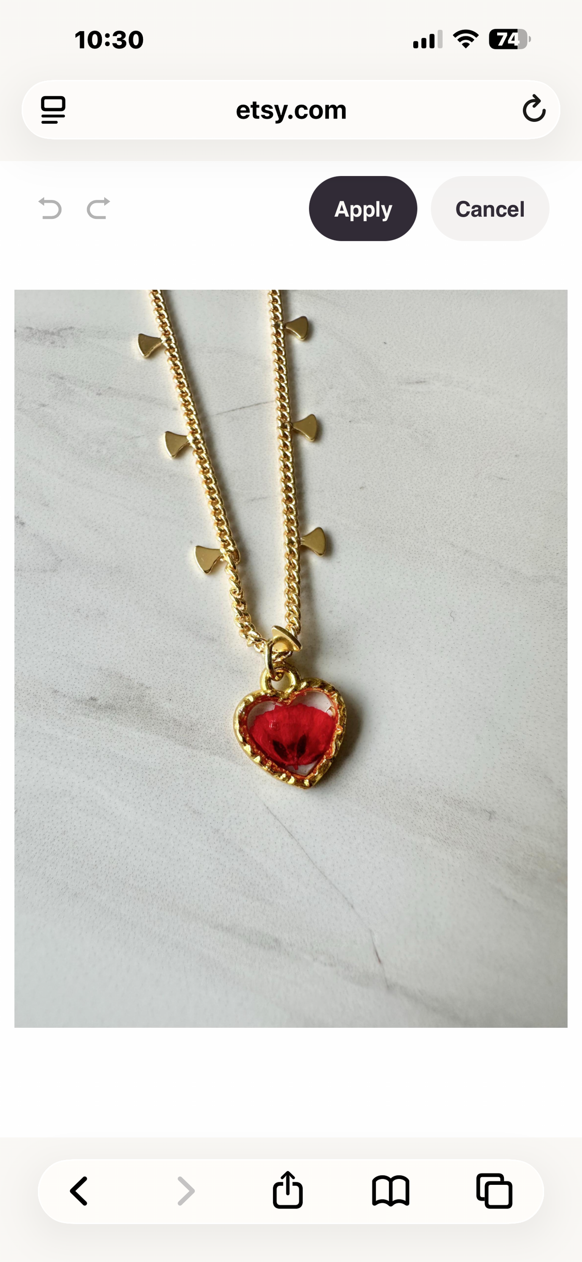 Gold plated resin necklace with red wildflower