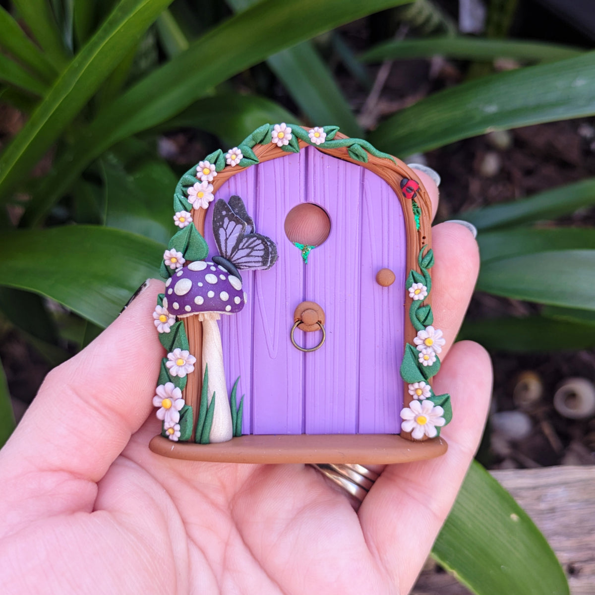 Mini Purple Woodland Fairy Door with Butterfly