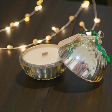 Christmas Bauble Soy Candle with Wooden Wick