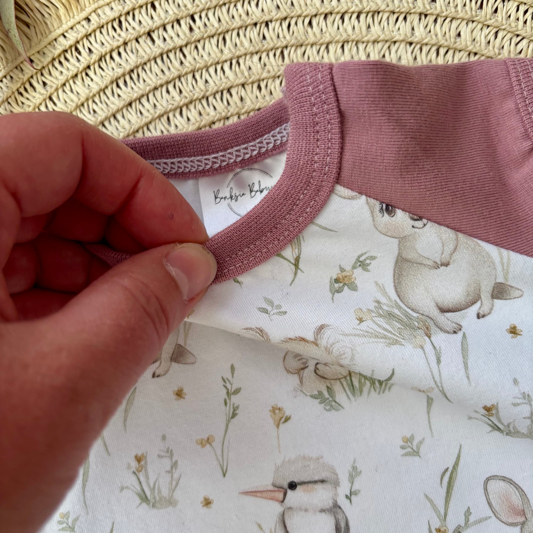 Baby Short Sleeved Bodysuit | Kangaroo Fields | Size premmie to 2 | Made to order