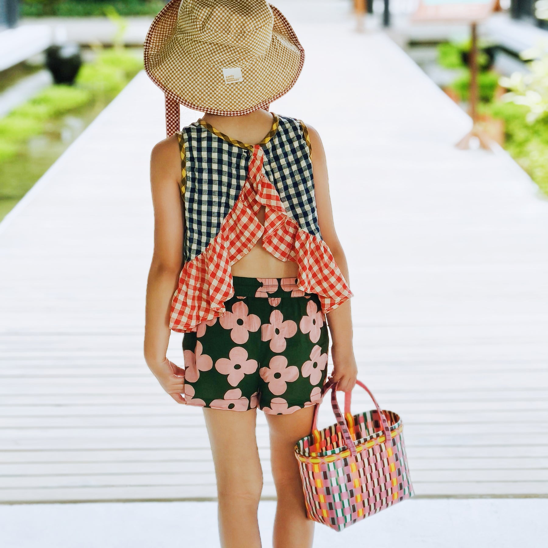 Kids Summer Reversible Sun, Gingham Kids Sun Hat