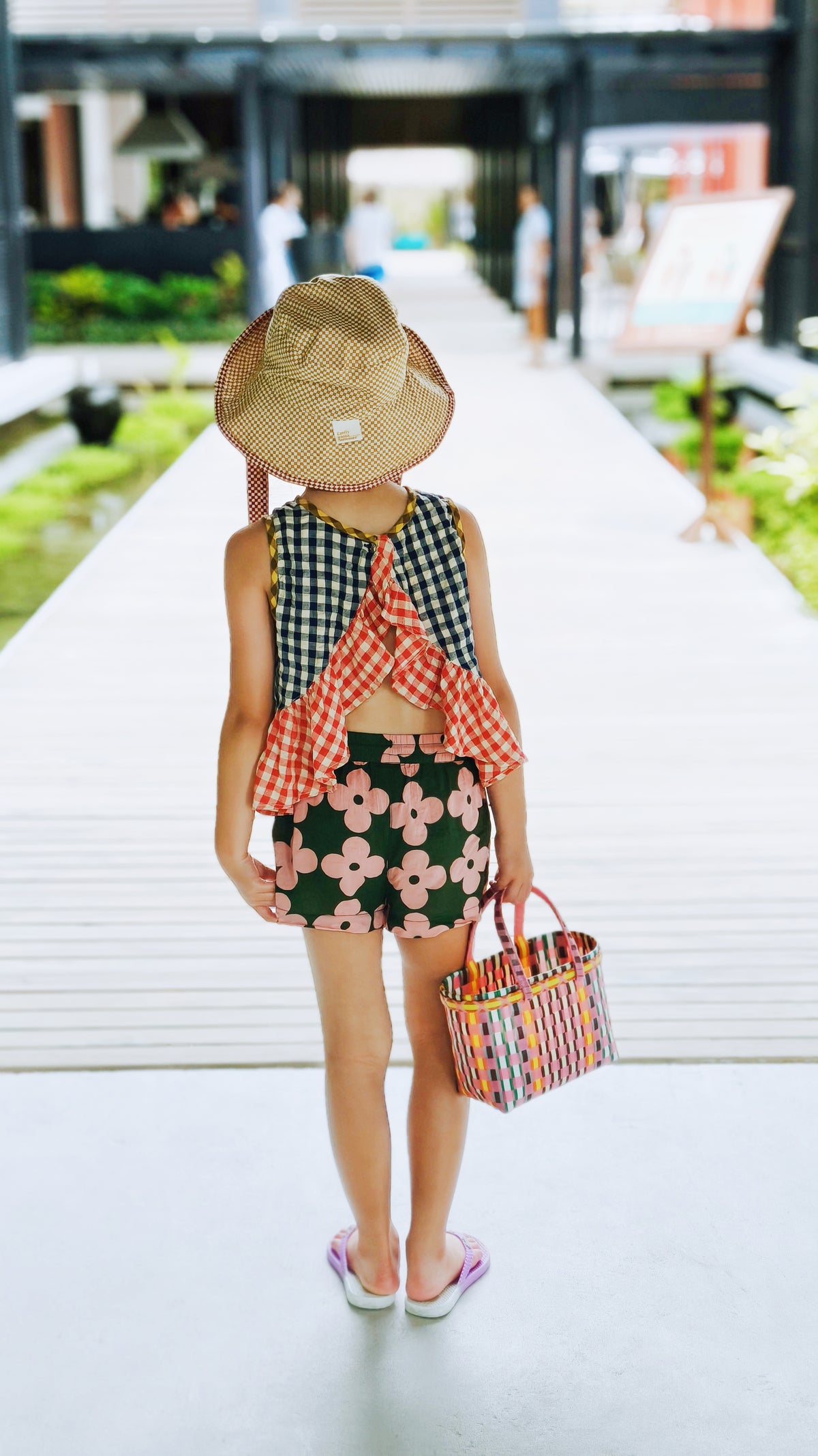 Kids Summer Reversible Sun, Gingham Kids Sun Hat