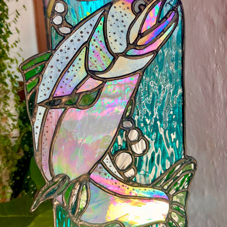 Rainbow trout stained glass panel