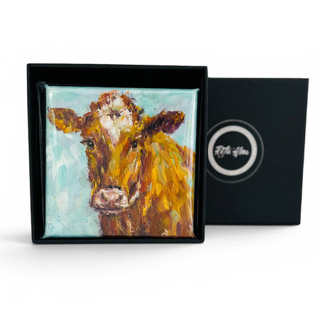 Original Brown Cow Mini Oil Painting
