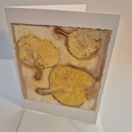Card ecoprinted original golden leaves