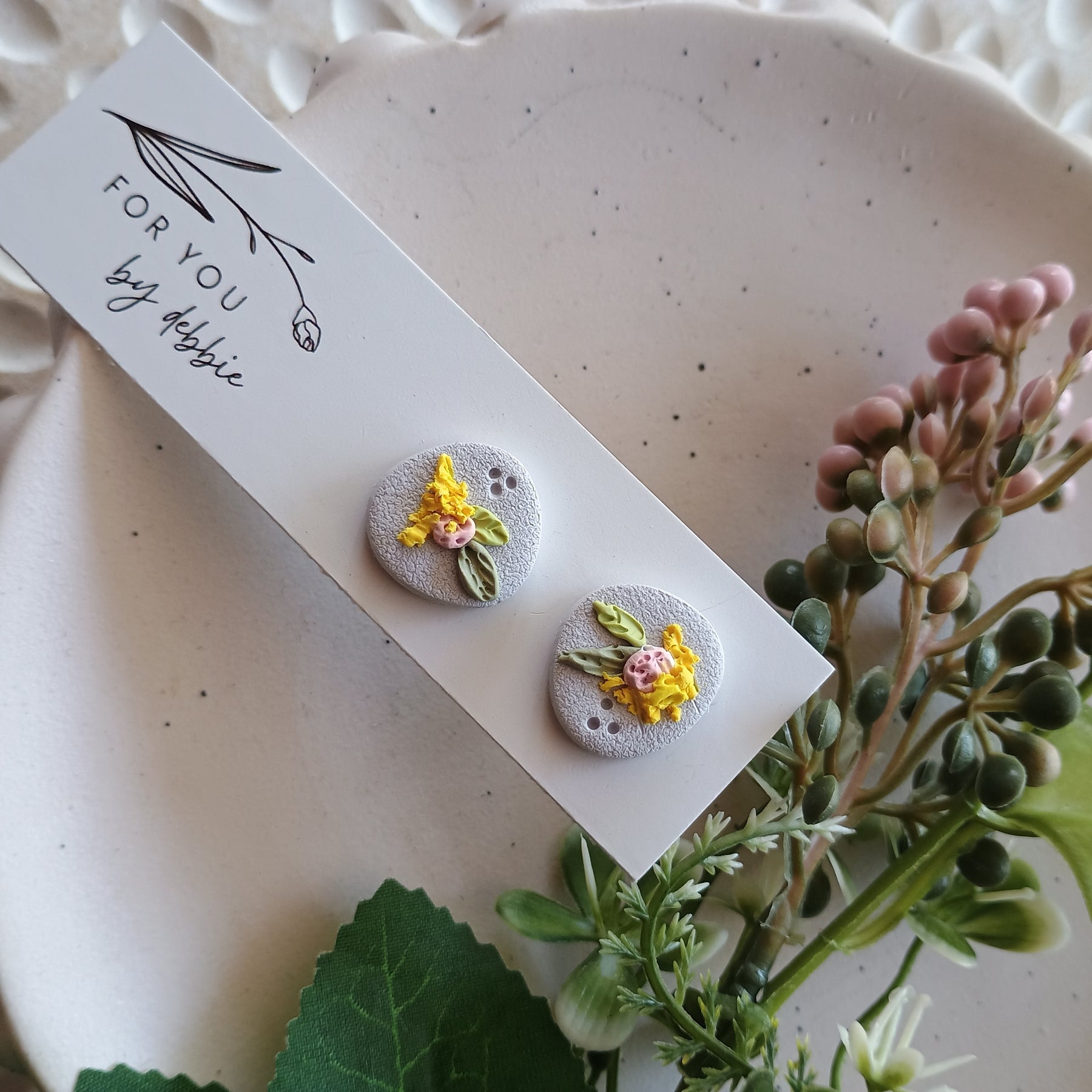 Wattle flower statement polymer clay stud earrings
