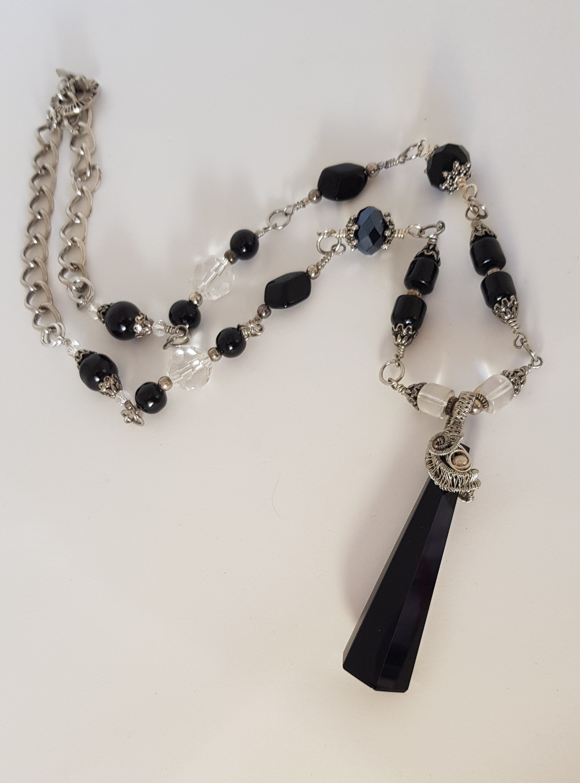 hexagone pyramidblack crystal pendant necklace #6AM/N