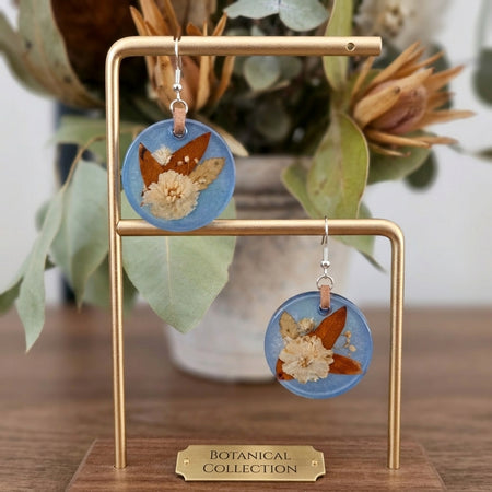 Handmade Blue Resin & Cream Floral Earrings 🌿