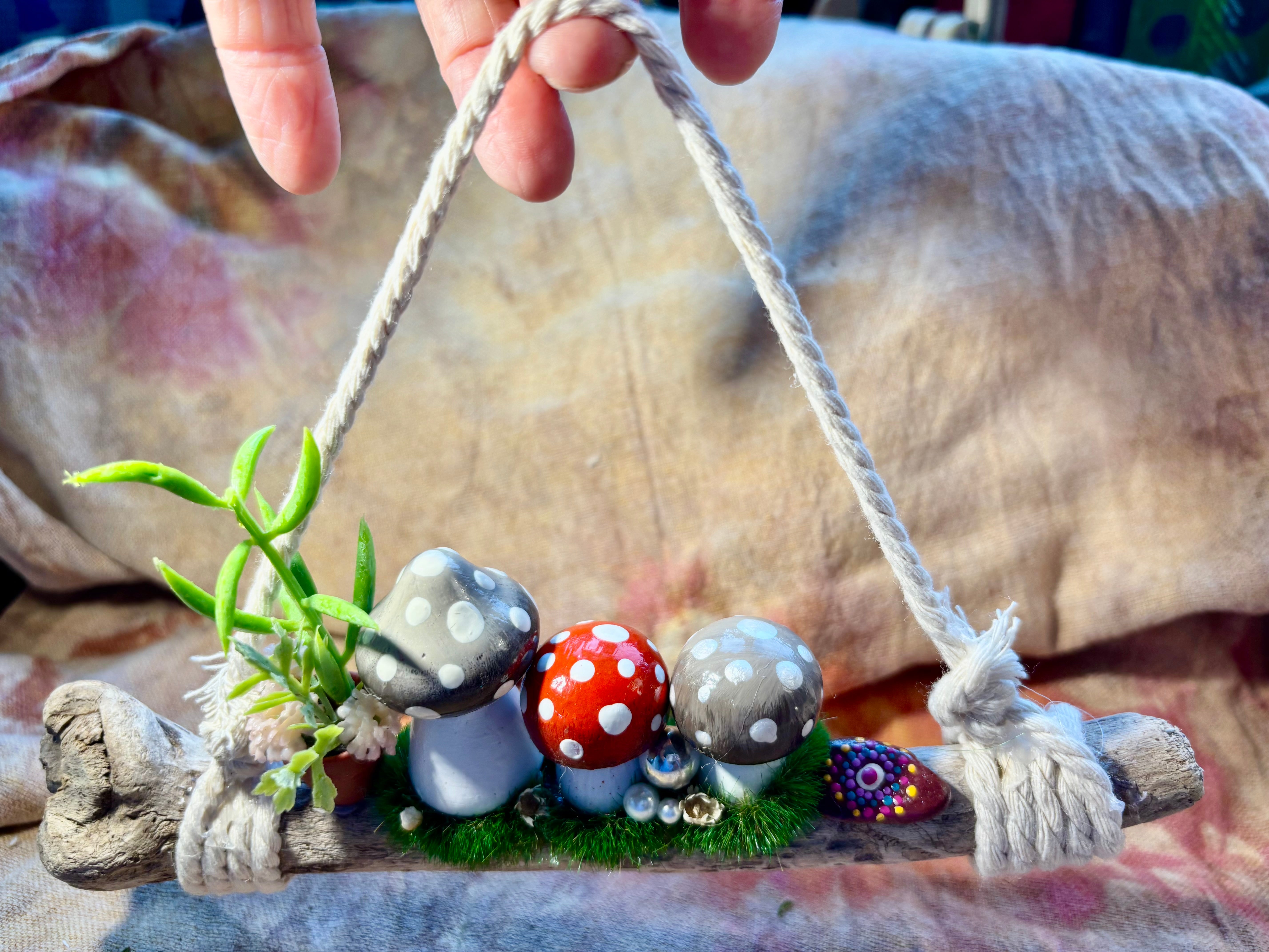 Driftwood hanging fairy garden