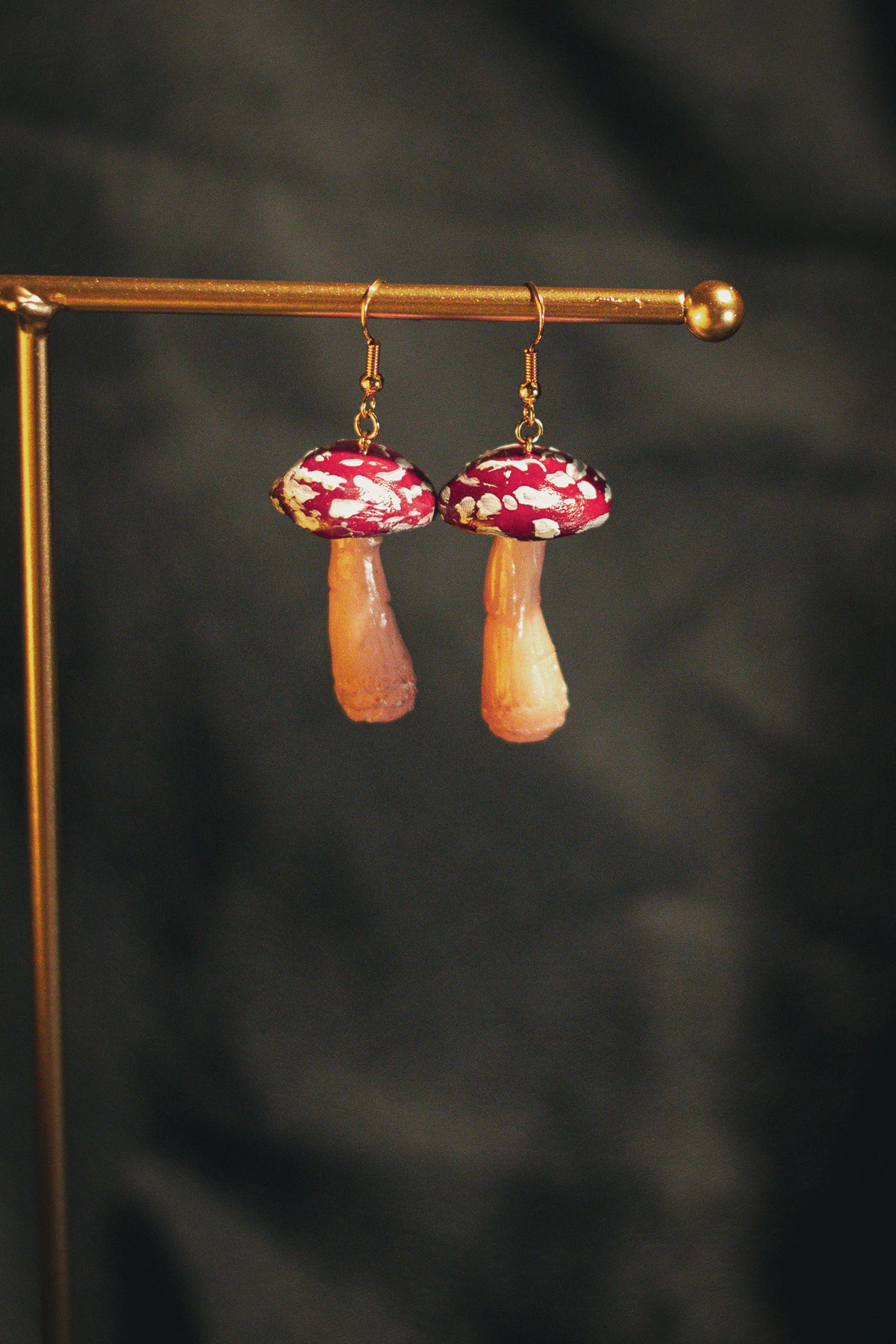 Tall Red Mushroom Earrings