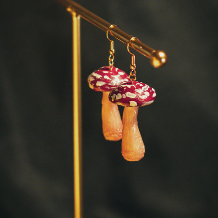 Tall Red Mushroom Earrings