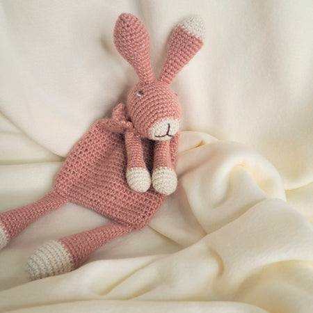 Handmade crochet rabbit snuggler, Australian wool, alpaca, silk