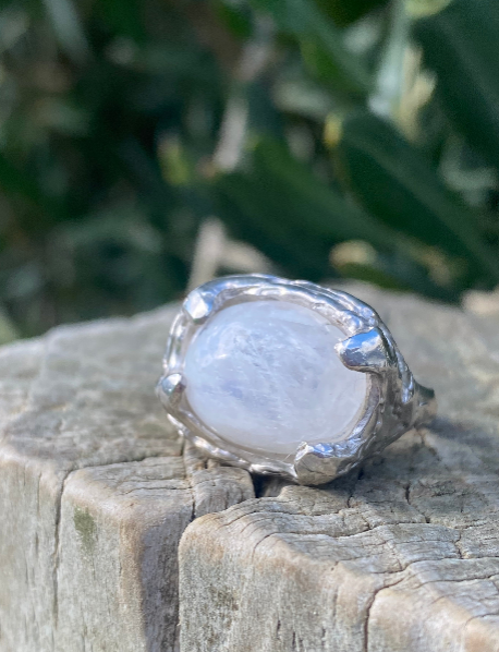 Moonstone Ring — Sculpted Sterling Silver