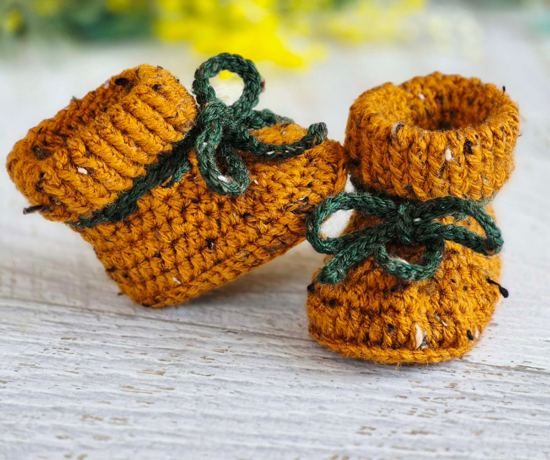 Baby Booties | Mustard Tweed | Newborn | Crochet | Knit | Shoes | Socks