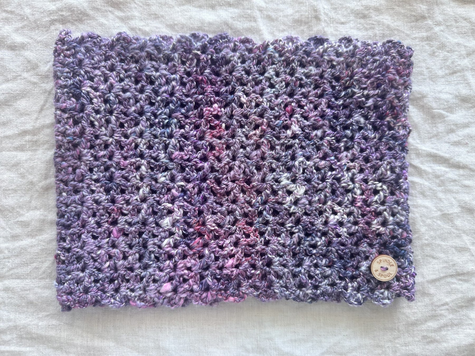 Handspun 'Mixed Berry' Merino & Silk  Crocheted Cowl