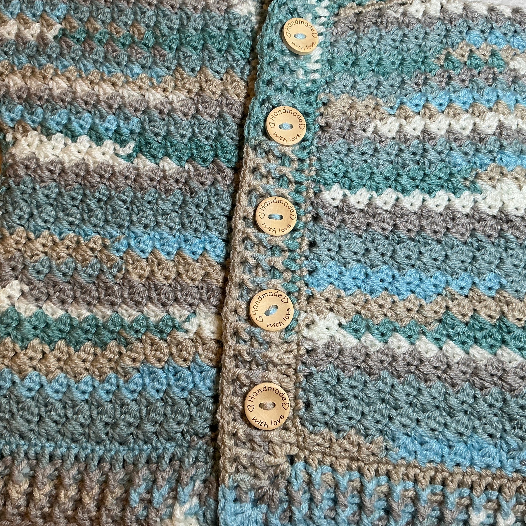 Hand Crocheted Rainbow Hugs Hoodie Cardigan | 6-12 months