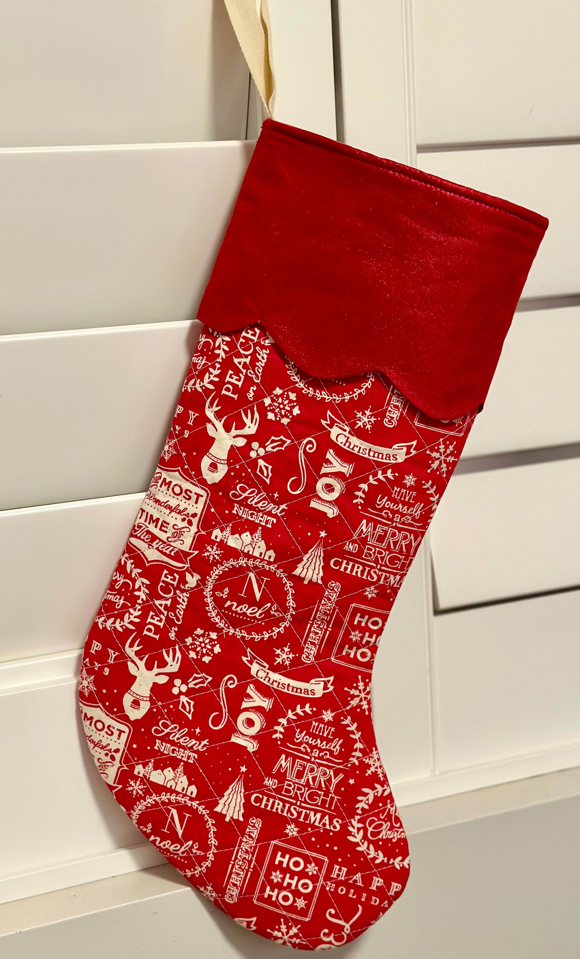 Handmade quilted Christmas stockings personalise with name or initials